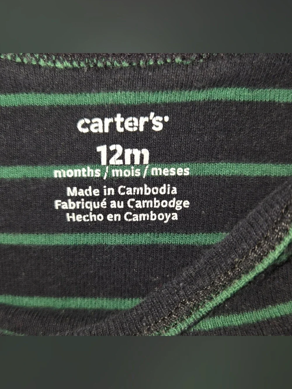 Carter's Black One-Piece Bodysuit with Dark Green Stripes
